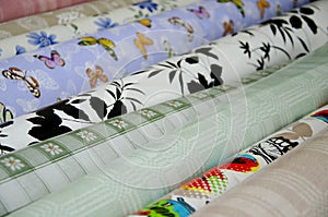 Oilcloth Fabrics with bright patterns photo