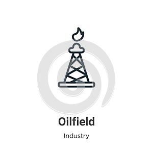 Oilfield outline vector icon. Thin line black oilfield icon, flat vector simple element illustration from editable industry