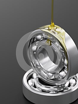 Oiling ball bearing close-up on grey background 3d illustration