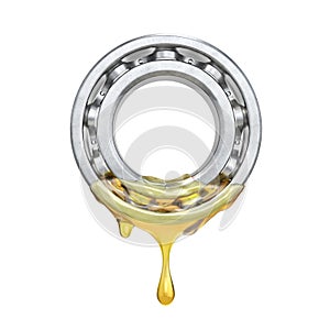 Oiling bearing. Bearing in oil isolated on a white background