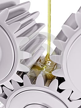 Oiling Gears Closeup 3d Illustration