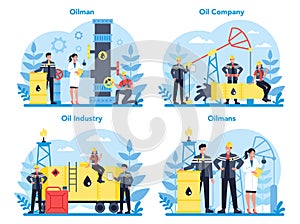 Oilman and petroleum industry concept. Pump jack extracting crude