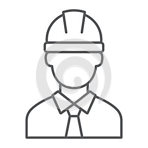 Oilman thin line icon, industy and man, worker sign, vector graphics, a linear pattern on a white background.