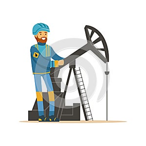 Oilman working on an oil rig drilling platform, oil industry extraction and refinery production vector Illustration