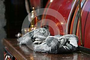 Oily cloths left on steam engine photo