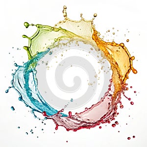 Oily Liquid Splashes Arranged in a Circle isolated on white background