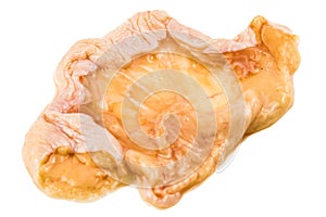 Oily undercoat layer of chicken skin removed from breast meat