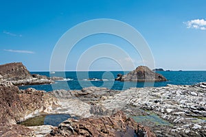 Ojaura Coast in Nachikatsuura, Wakayama, Japan. It is part of the Yoshino-Kumano National Park and