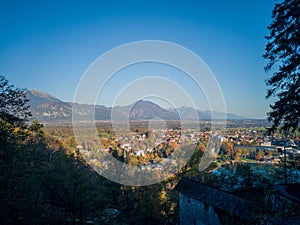 Ojstrica mountain on background of Bled\'s cityscape in Slovenia