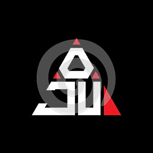 OJU triangle letter logo design with triangle shape. OJU triangle logo design monogram. OJU triangle vector logo template with red