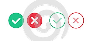 Ok cancel buttons. Approve and reject color signs. Set of checkmarks in vector photo