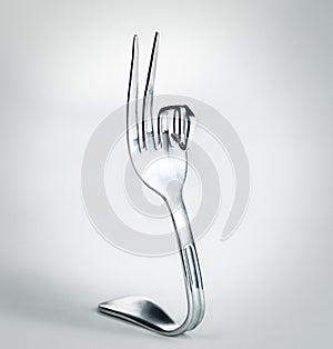 A-OK. A fork with bent prongs isolated on grey.