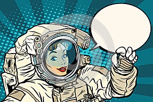 OK gesture female astronaut in a spacesuit