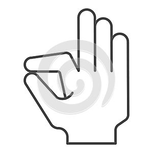 Ok gesture thin line icon. Goog hand gesture vector illustration isolated on white. Yes symbol outline style design