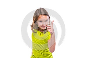 Ok gesture thumb up gunny happy kid girl on white