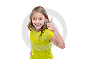 Ok gesture thumb up gunny happy kid girl on white