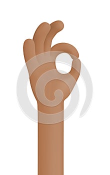 Ok hand gesture. African American hand. All Right, Good, All is Well. Concept of approval, acceptance, consent, good condition.