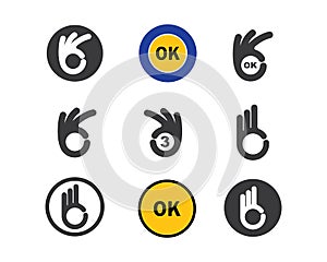 ok hand gesture and sticker  vector illustration