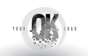 OK O K Pixel Letter Logo with Digital Shattered Black Squares photo
