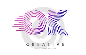 OK O K Zebra Lines Letter Logo Design with Magenta Colors