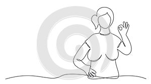 Ok One line drawing isolated on white background