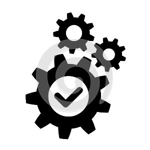 Ok operation icon in flat. Gear with check symbol