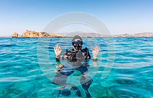 The OK sign by a female scuba diver