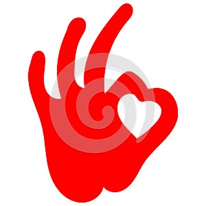 Ok sign in the form of a heart Icon of love illustration, metaphor of well-being.