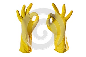 Ok sign yellow rubber gloves photo