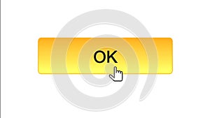 Ok web interface button clicked with mouse cursor, orange color, site design