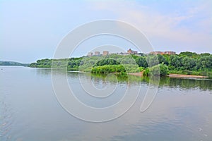 Oka river and residential area in Kaluga city, Russia