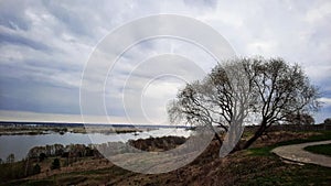 Oka river in Sergey Yesenin home village Konstantinovo, near Ryazan, in Russia. Moody weather and cloudy day