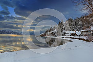 Okanagan Lake Kelowna British Columbia in Winter photo