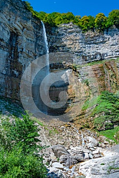 Okatse (Kinchkha) Big Waterfall near Kutaisi in Georgia