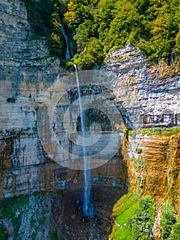 Okatse (Kinchkha) Big Waterfall near Kutaisi in Georgia