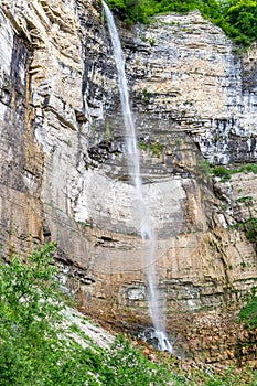 Okatse Kinchkha Waterfall, three-step waterfall cascade in the river gorge of Satsikvilo, Kutaisi, Gerogia
