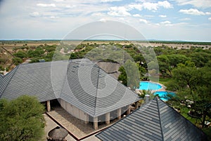 Okaukuejo rest camp, view from the tower. Etosha N