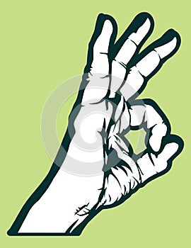 Okay Hand Gesture Black and White Vector Graphic Illustration.