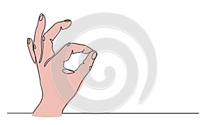 Okay, ok hand gesture. One continuous line art drawing vector illustration of arm