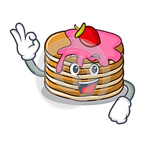 Okay pancake with strawberry character cartoon