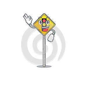 Okay traffic light ahead isolated with cartoon