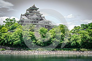 Okayama Castle facade and river in Japan