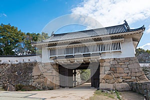 Okayama Castle in Okayama, Japan. The main tower originally built in 1597, destroyed in 1945 and replicated in concrete in 1966