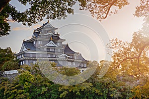 Okayama Crow Castle or Ujo Castle in Okayama City on the Asahi River in Japan With Vivid Sunlight in The Frame