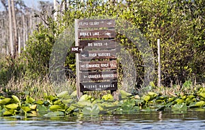 Okefenokee Swamp canoe trail directional signs