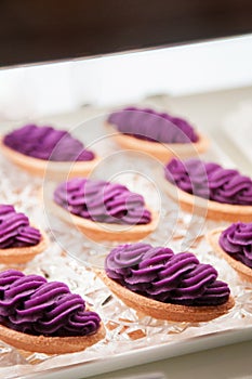 Okinawa Beni Imo tart or sweet purple yam tart photo