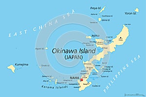 Okinawa Islands, in the Okinawa Prefecture, Japan, political map