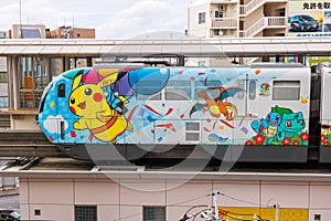 Okinawa Urban Monorail train with Pokemon public transport in Naha, Japan