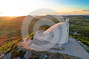 Okit hill church near town of Vodice aerial view
