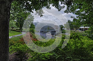 Oklahoma City`s Myriad botanical Garden with the sky bridge and the  Crystal bridge in the background